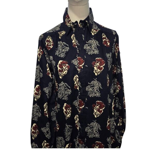 Beene Bazaar Vintage 70's Geoffrey Beene Maxi Pullover Shirt Dress Dark Floral - Picture 4 of 13